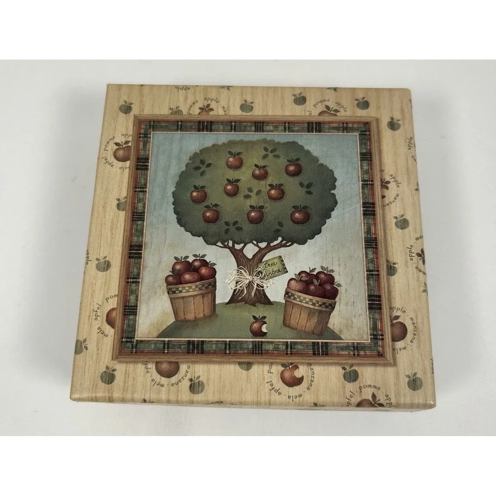 VTG Apple Tree Fall Cork Back Drink Coaster Set of 5 90's Cottagecore